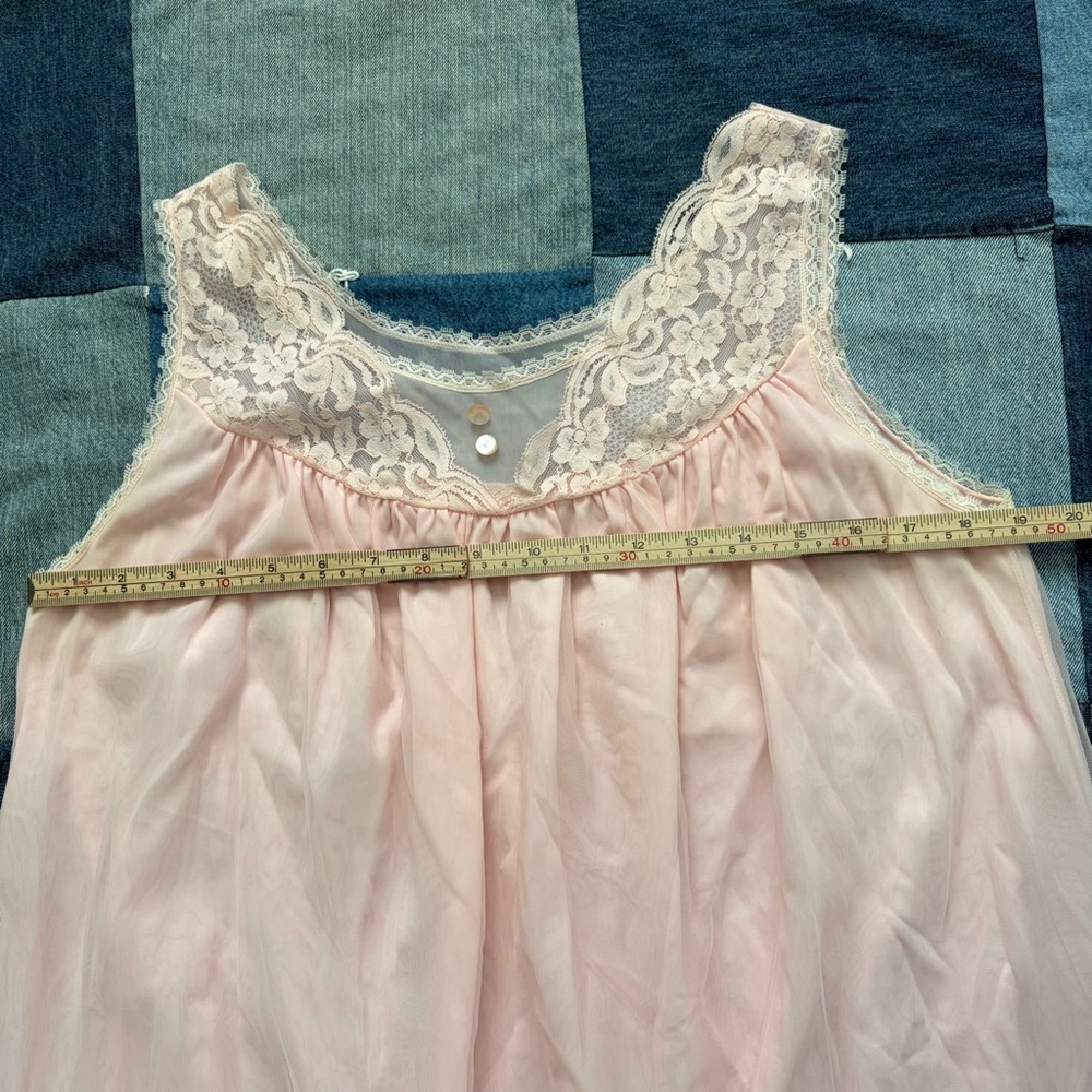 60s babydoll lace dress baby pink nightgown size M - Picture 7 of 8